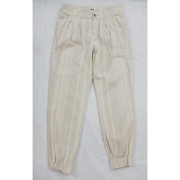 Prana Women Pants Sz 4 Mid Rise Striped Pleated Pockets Cinch Bottom Casual - Picture 2 of 14